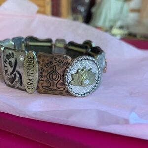 Inspirational Charm Stretch Bracelet with Lotus Accent